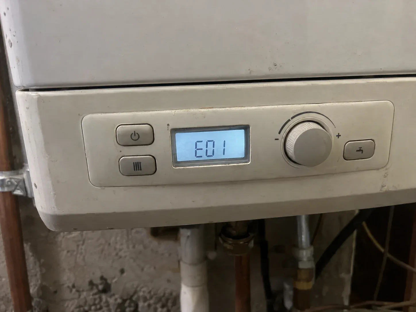 Fault code displayed on a residential boiler control panel